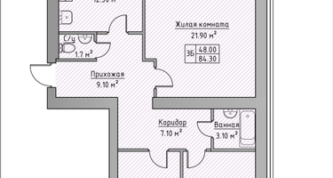 3-к. квартира, 84&nbsp;м²