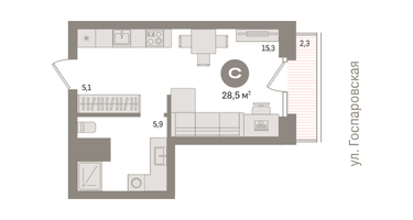 Студия, 28 м²