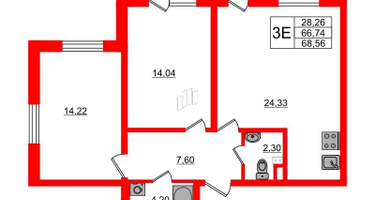 2-к. квартира, 67&nbsp;м²