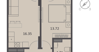 1-к. квартира, 44&nbsp;м²