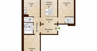 3-к. квартира, 88&nbsp;м²