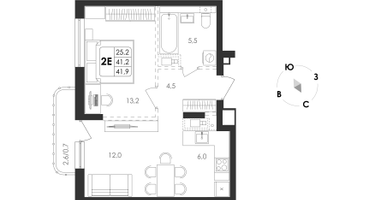 2-к. квартира, 41 м²