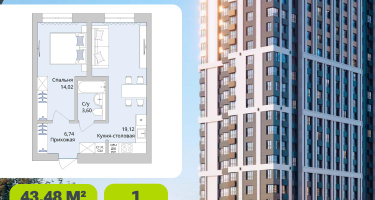1-к. квартира, 43&nbsp;м²