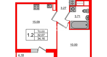 1-к. квартира, 32&nbsp;м²