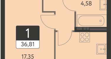 1-к. квартира, 36&nbsp;м²