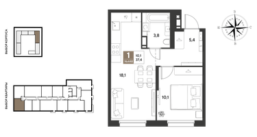 1-к. квартира, 37 м²
