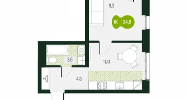 1-к. квартира, 34&nbsp;м²