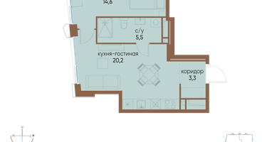 1-к. квартира, 43 м²