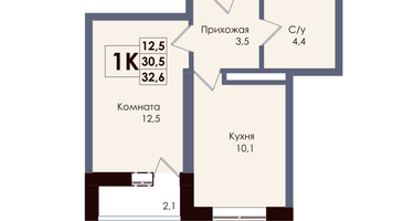 1-к. квартира, 31 м²