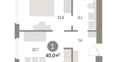 1-к. квартира, 40&nbsp;м²
