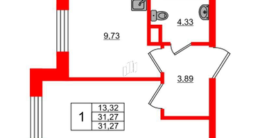 1-к. квартира, 31 м²
