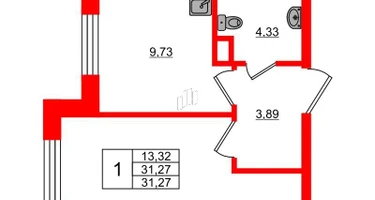 1-к. квартира, 31&nbsp;м²