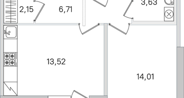 1-к. квартира, 44&nbsp;м²