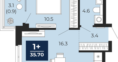 1-к. квартира, 34&nbsp;м²