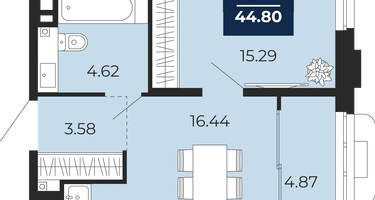 1-к. квартира, 44&nbsp;м²
