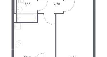 1-к. квартира, 38&nbsp;м²