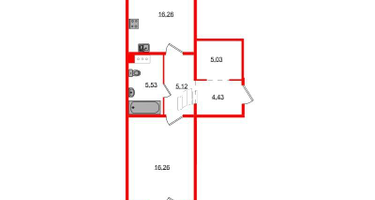 1-к. квартира, 54&nbsp;м²