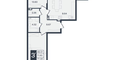 3-к. квартира, 77&nbsp;м²