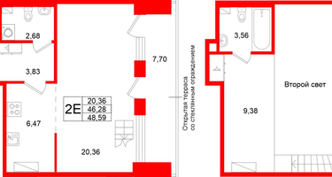 1-к. квартира, 46 м²