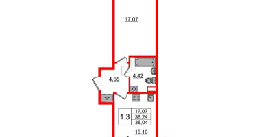 1-к. квартира, 36&nbsp;м²