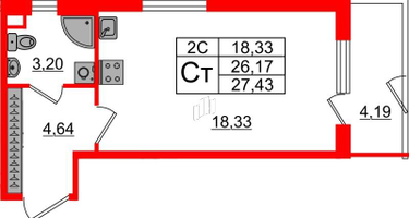 Студия, 26&nbsp;м²