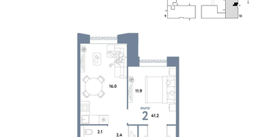 2-к. квартира, 41 м²