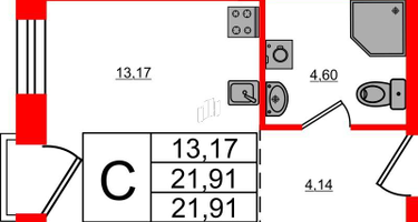 Студия, 21&nbsp;м²