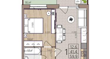 1-к. квартира, 59&nbsp;м²