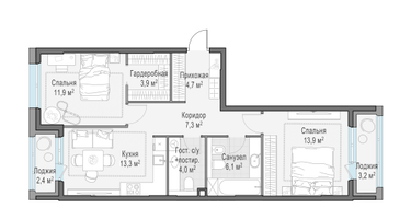 2-к. квартира, 65&nbsp;м²