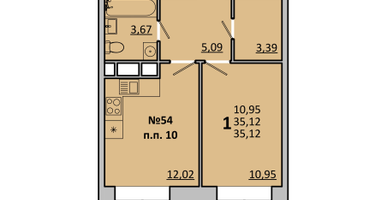 1-к. квартира, 35&nbsp;м²