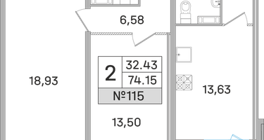 2-к. квартира, 73&nbsp;м²