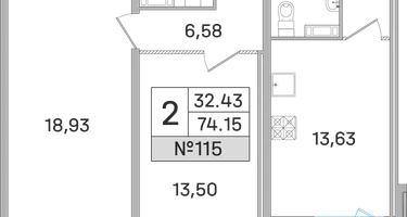 2-к. квартира, 73&nbsp;м²