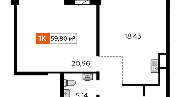 1-к. квартира, 59&nbsp;м²