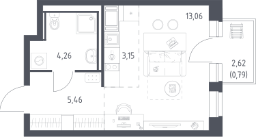 Студия, 26&nbsp;м²