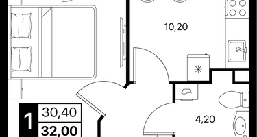 1-к. квартира, 32&nbsp;м²