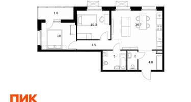 2-к. квартира, 59 м²