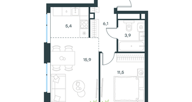 2-к. квартира, 42&nbsp;м²