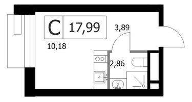 Студия, 17&nbsp;м²