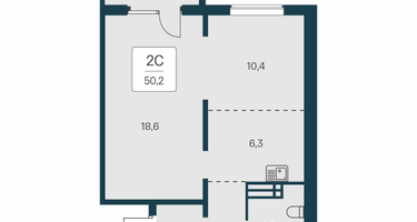 2-к. квартира, 50&nbsp;м²