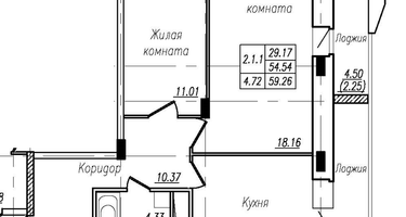 2-к. квартира, 59 м²