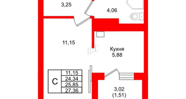 Студия, 25&nbsp;м²