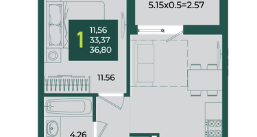 1-к. квартира, 36&nbsp;м²