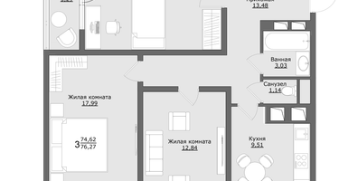3-к. квартира, 78 м²