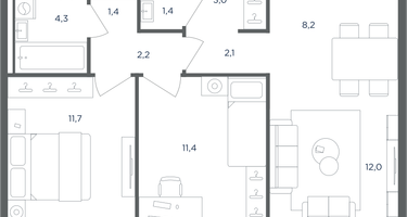 3-к. квартира, 58 м²