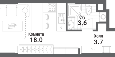 Студия, 25 м²