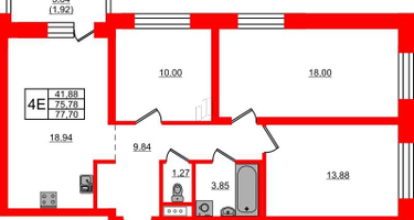 3-к. квартира, 77 м²