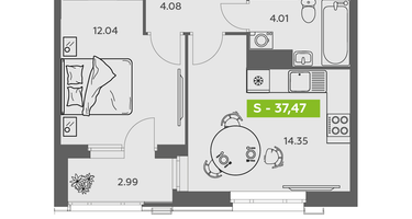 Студия, 37&nbsp;м²
