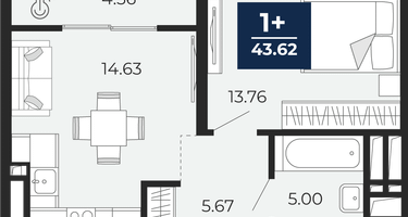1-к. квартира, 43 м²