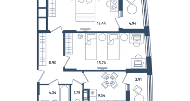 2-к. квартира, 65 м²