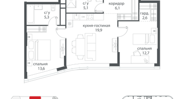 2-к. квартира, 76 м²